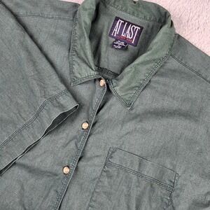 VTG At Last New York Linen Blend Shirt Men Medium Green SS 90s Utility Coastal